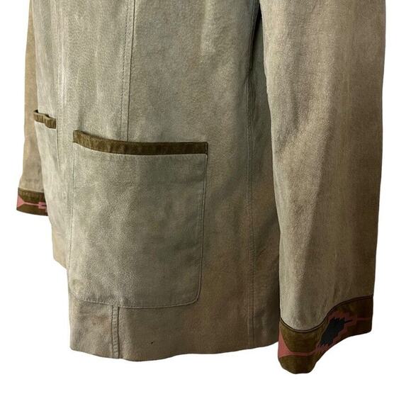 SFR Santa Fe Receations Suede Womens Aztec Western Beige Painted Coat Jacket L - Picture 9 of 16
